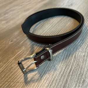Men’s Brown Leather Belt Fits 34-38 1 Inch Silver Colored Metal Buckle Read Info